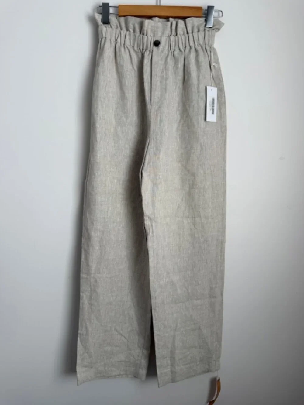 NWT Reformation Finn Linen Pants Oatmeal Beige High Rise Paperbag Wide Leg (4)